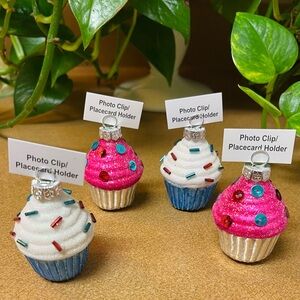 Cupcake Glass name place holder/photo/Ornament 4 Ct New